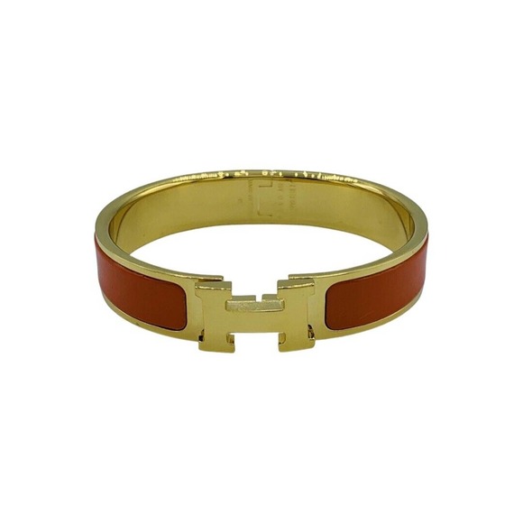 HERMES Clic H Narrow Bracelet Bangle Orange Enamel - Picture 1 of 6